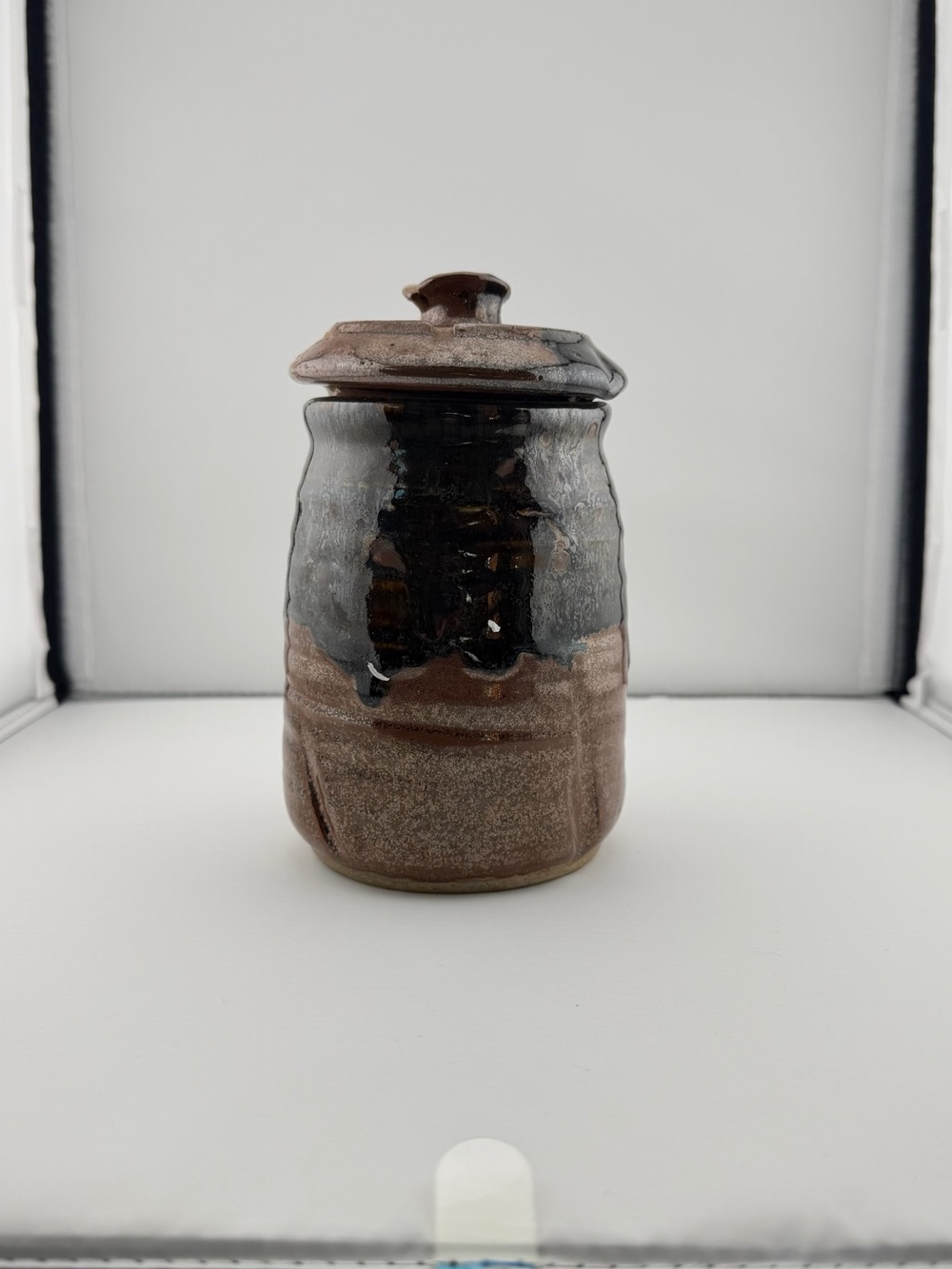 Handmade Ceramic Lidded Jar in Brown and Black